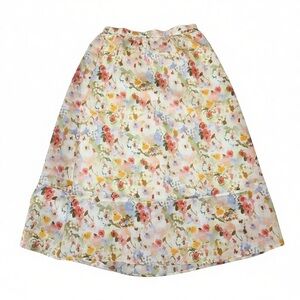 MELLODAY Women's Off White Floral Satin A-Line Maxi Skirt Large NWT